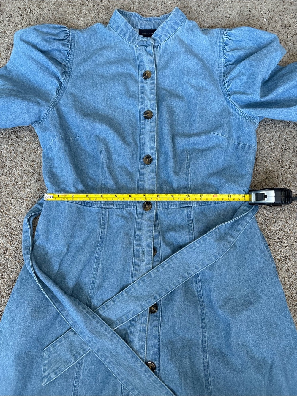Who What Wear Light Blue Denim Button-Front Midi Dress with Tie Waist - Picture 9 of 12